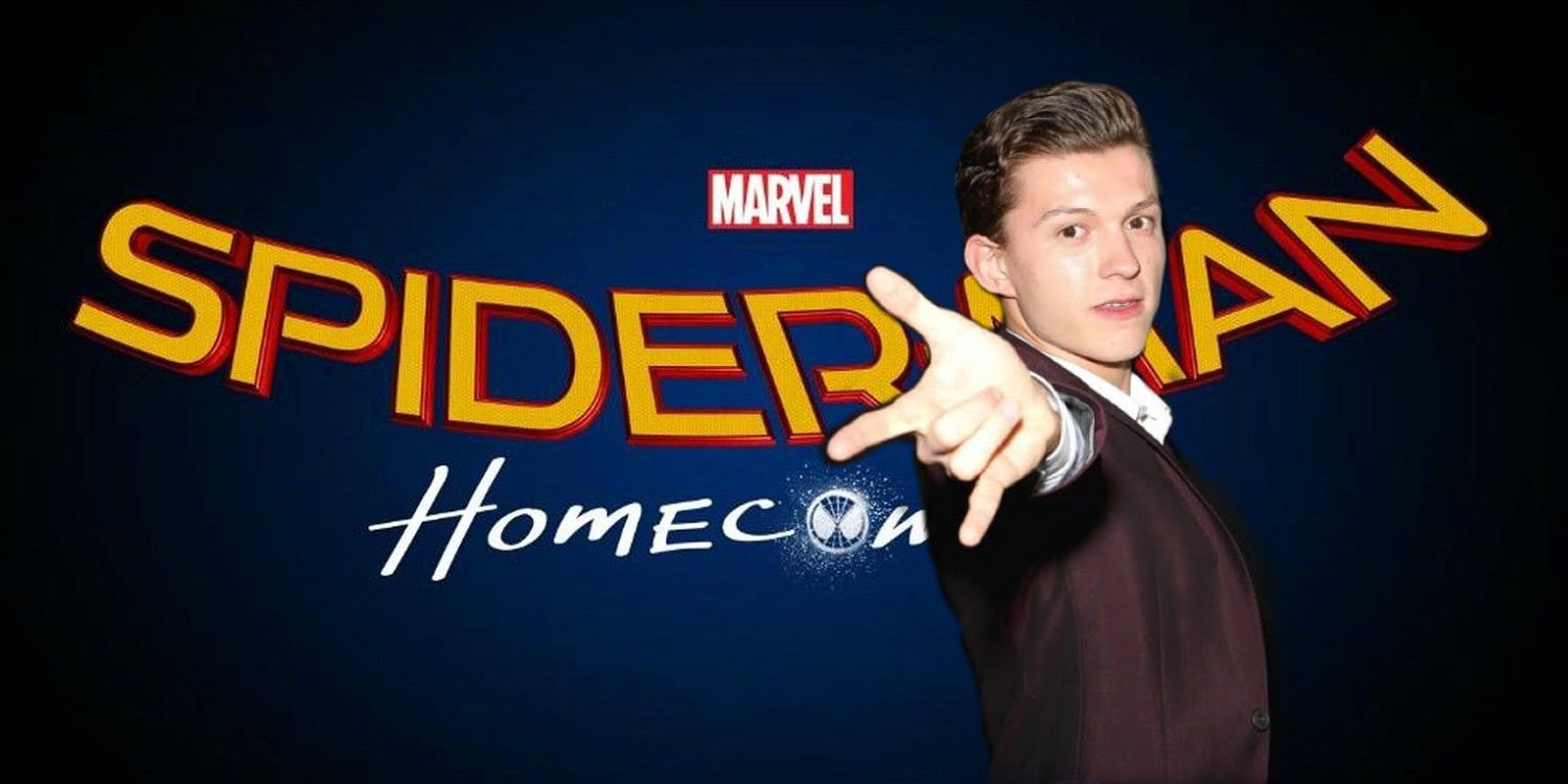Tom Holland with Spider-Man Homecoming Logo