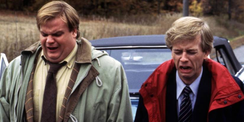 Tommy (Chris Farley) and Richard (David Spade) crying in Tommy Boy (1995)