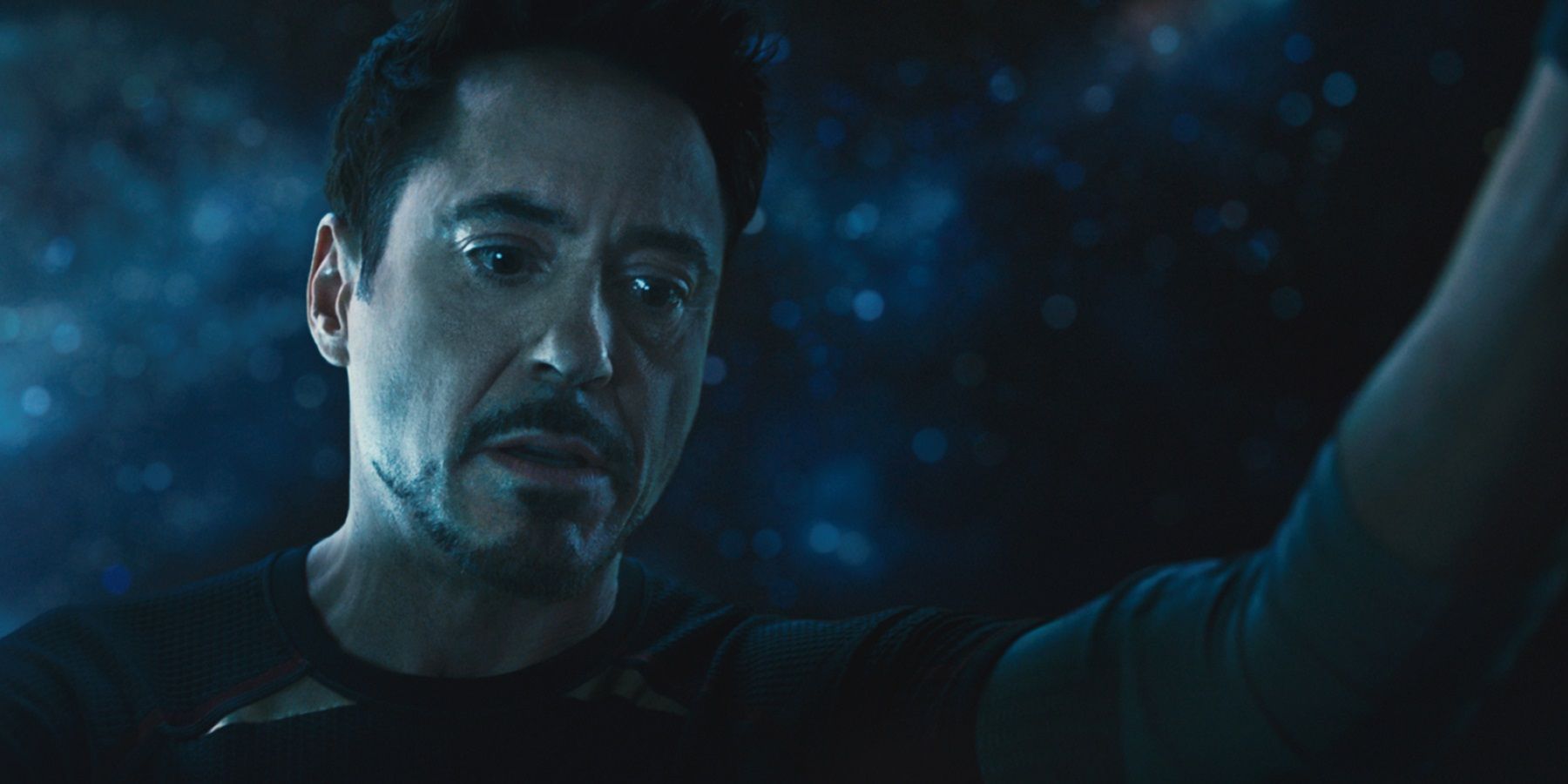 Tony Stark's vision as he looks heartbroken in Age of Ultron