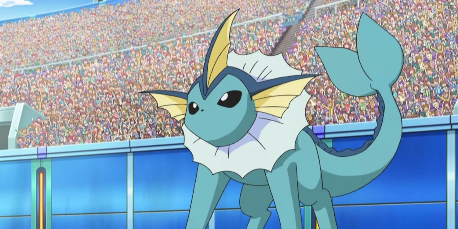 A Vaporeon in battle in the Pokémon anime