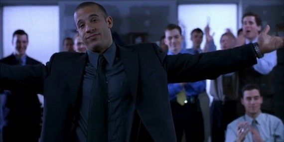 Vin Diesel in with his arms outstretched in Boiler Room