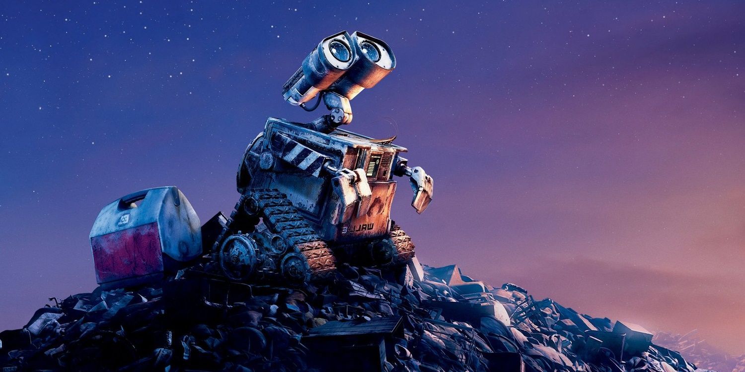 Wall-E olhando para cima no filme.