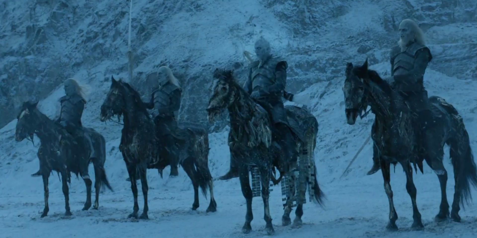 The Night King's White Walkers ride horses in Game Of Thrones
