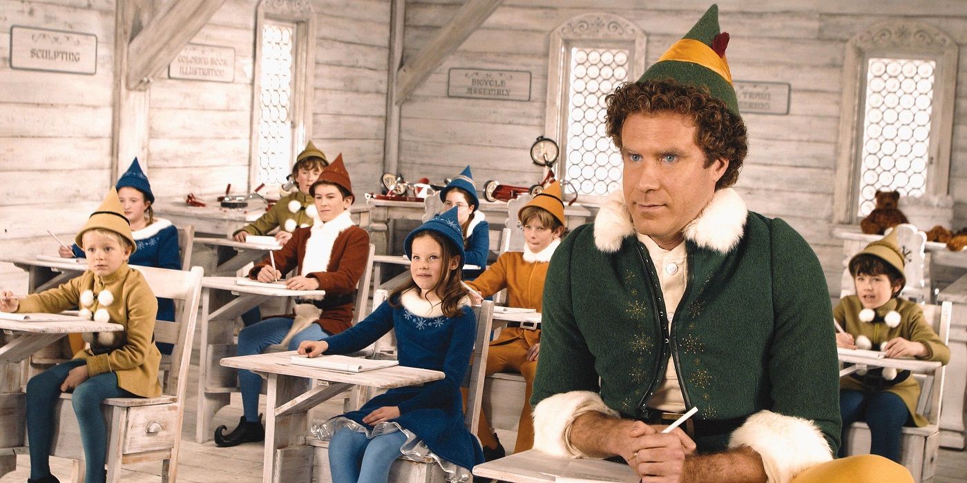 Will Ferrell as Buddy sitting in a classroom in Elf