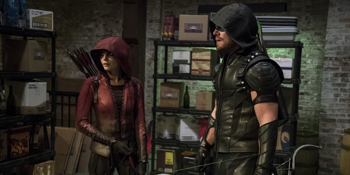 Will Holland as Thea and Stephen Amell as Oliver in Arrow Season 4 Episode 2