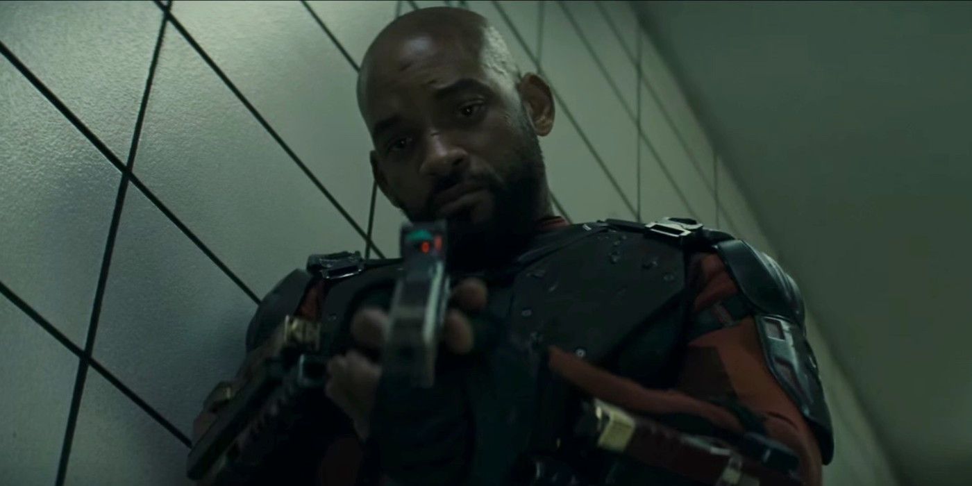 Deadshot (Will Smith) Points a Gun in Suicide Squad