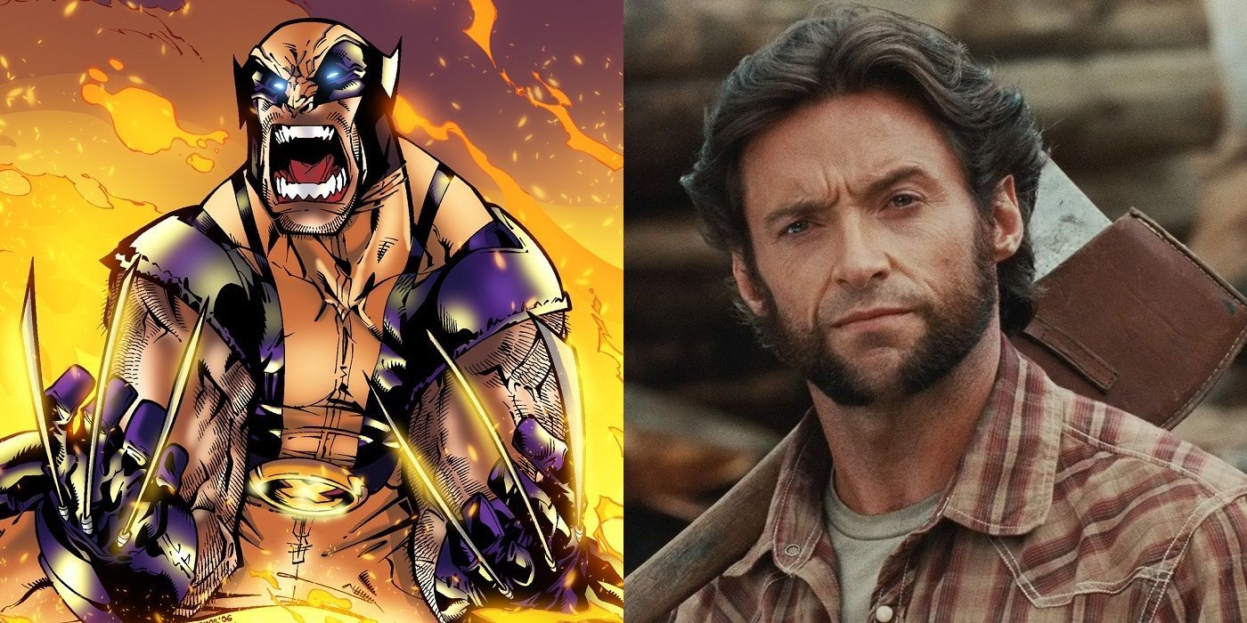 Wolverine in the comics wearing his mask, and Hugh Jackman as Wolverine