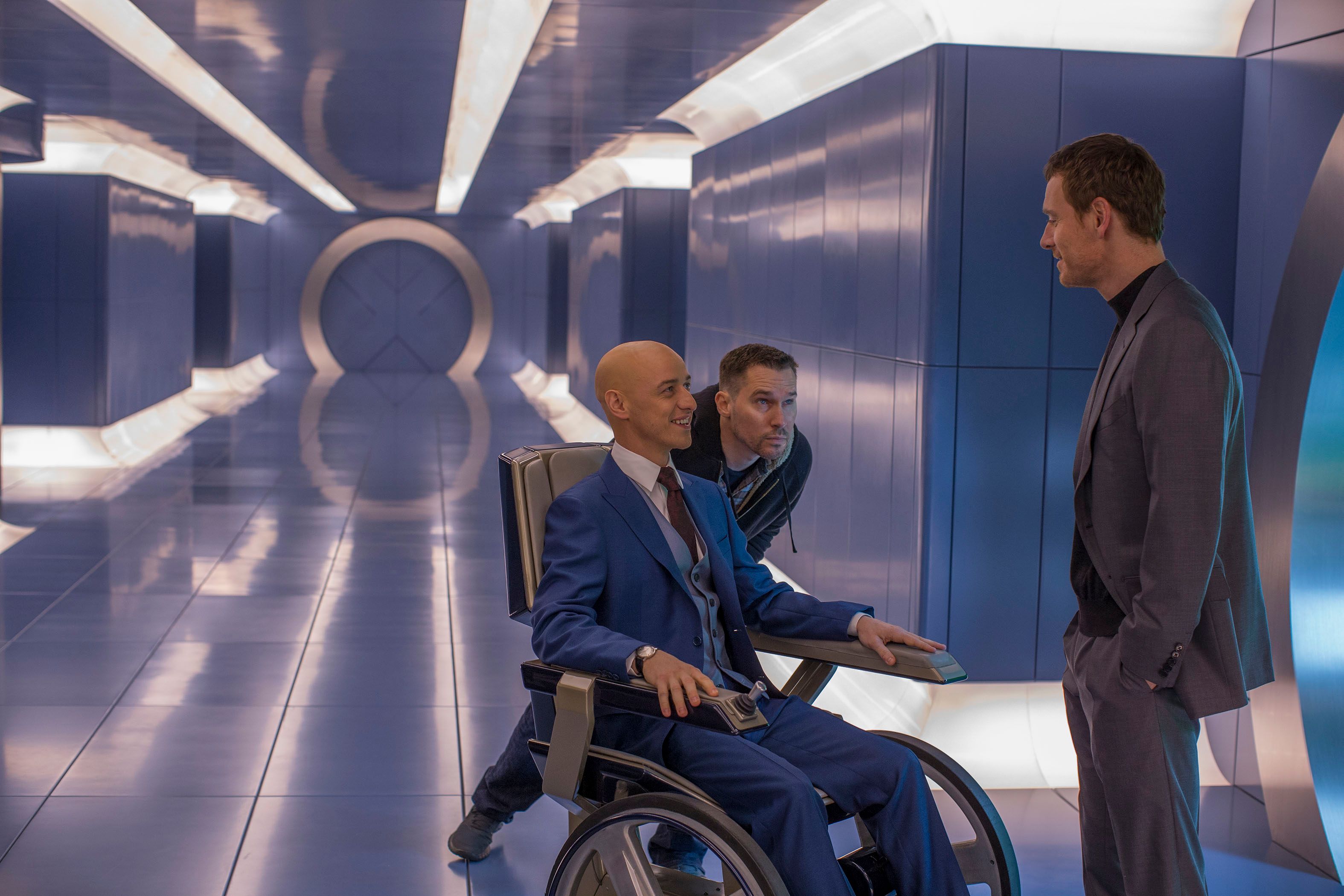 Bryan Singer, Michael Fassbender, James McAvoy on X-Men: Apocalypse Set