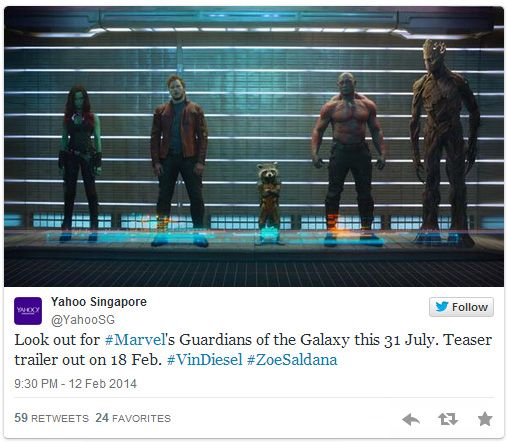 Yahoo Singapore Guardians of the Galaxy Trailer Tweet