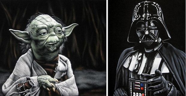 Yoda (Frank Oz) and Darth Vader (James Earle Jones) in Star Wars