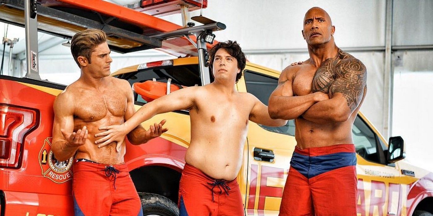 Zack Efron, Jon Bass and Dwayne Johnson in Baywatch