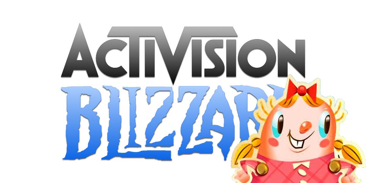 Activision Blizzard logo overlaped by a Candy Crush Saga character 
