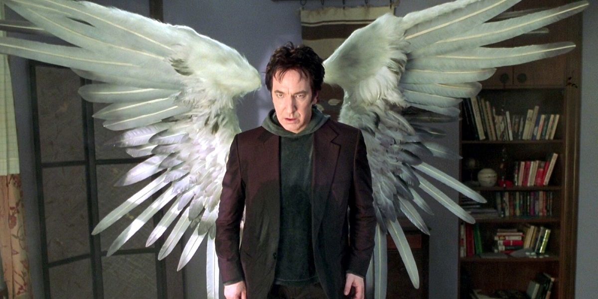 Alan Rickman as the Metatron extending his wings in Dogma