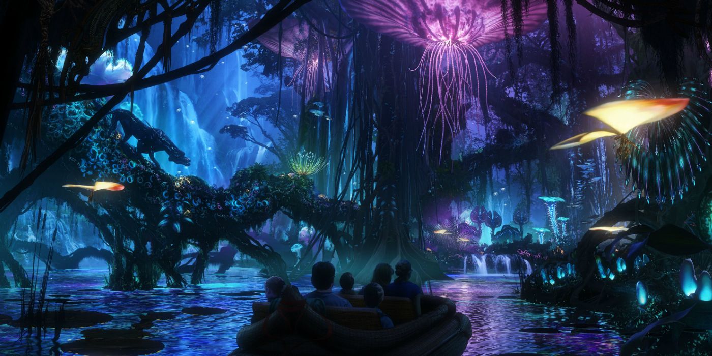Avatar World of Pandora neon, nature, boat ride concept art