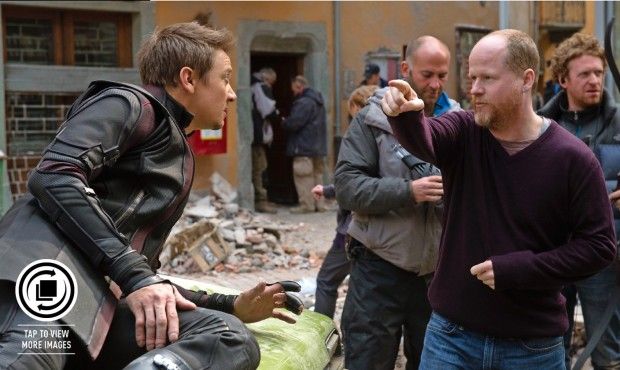 Jeremy Renner and Joss Whedon filming Avengers: Age of Ultron