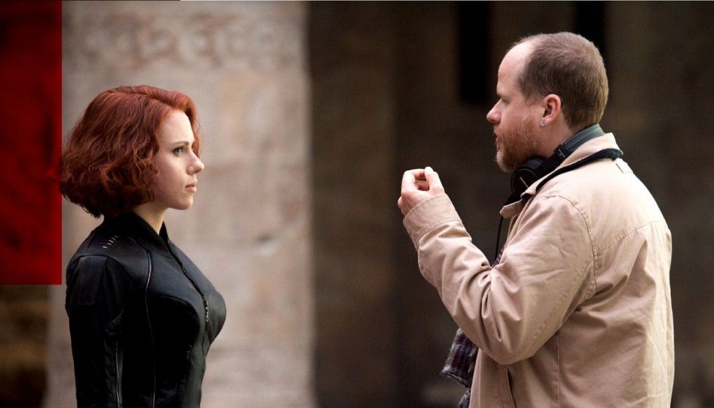 Scarlett Johansson and Joss Whedon filming Avengers: Age of Ultron