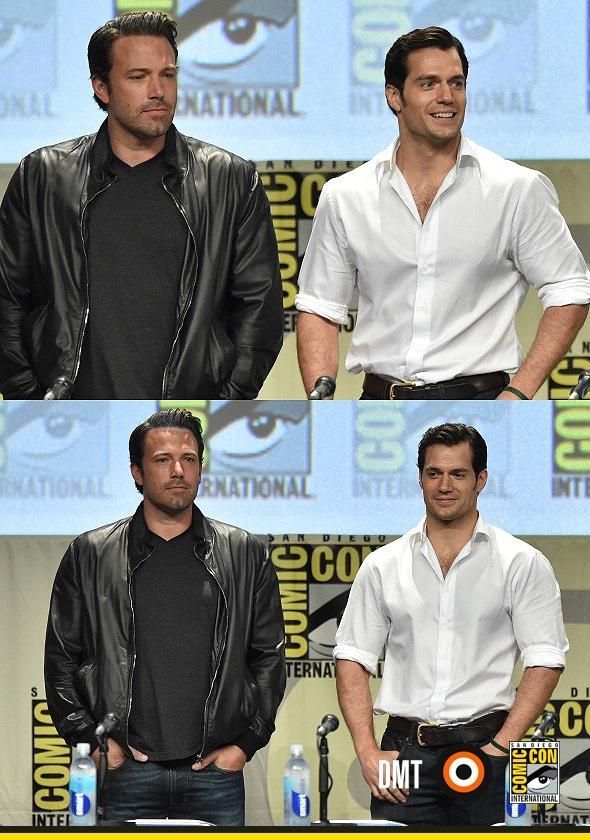 Ben Affleck and Henry Cavill onstage at Comic-Con for Batman V Superman