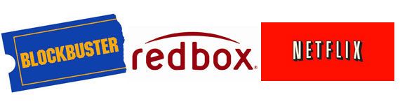 Blockbuster, NetFlix, RedBox logos