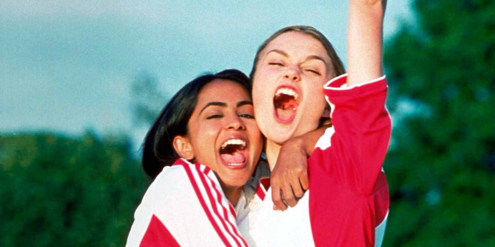 Jess and Juliette in Bend it Like Beckham, hugging and celebrating