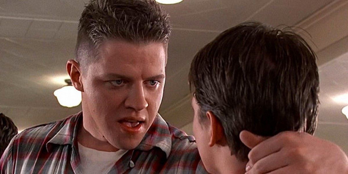 Biff and Michael J. Fox as Marty McFly in Back to the Future