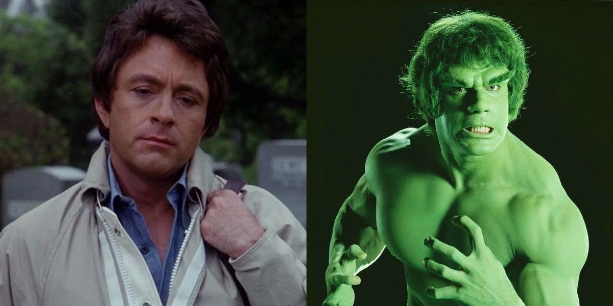 A split image of David Banner and the Hulk from the 1978 Hulk series.