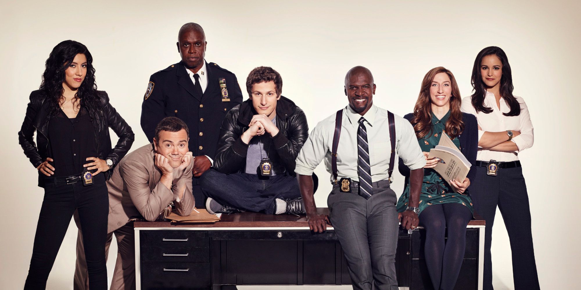 The cast of Brooklyn Nine-Nine pose for a promo image