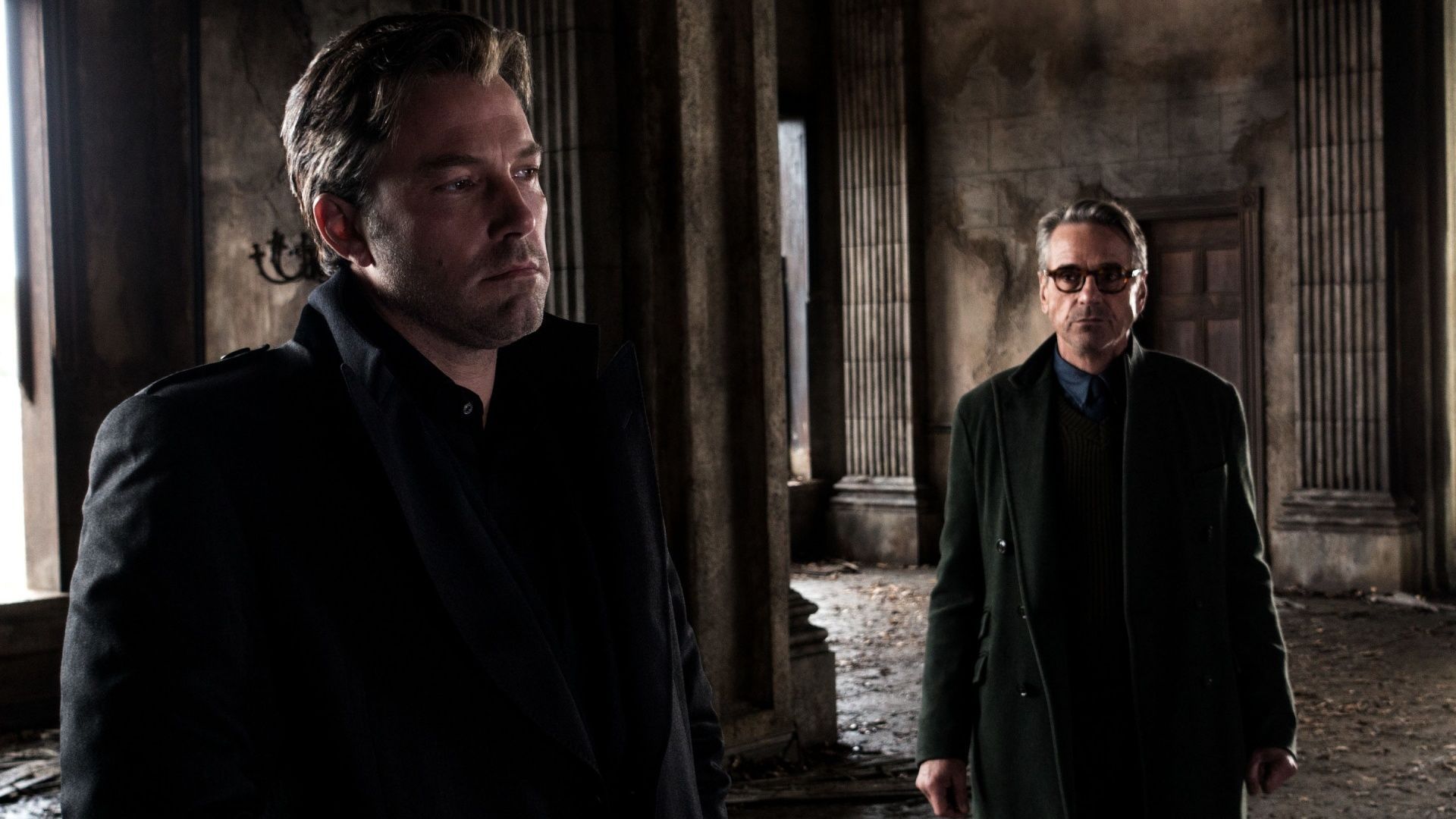 Ben Affleck as Bruce Wayne and Jeremy Irons as Alfred Pennyworth