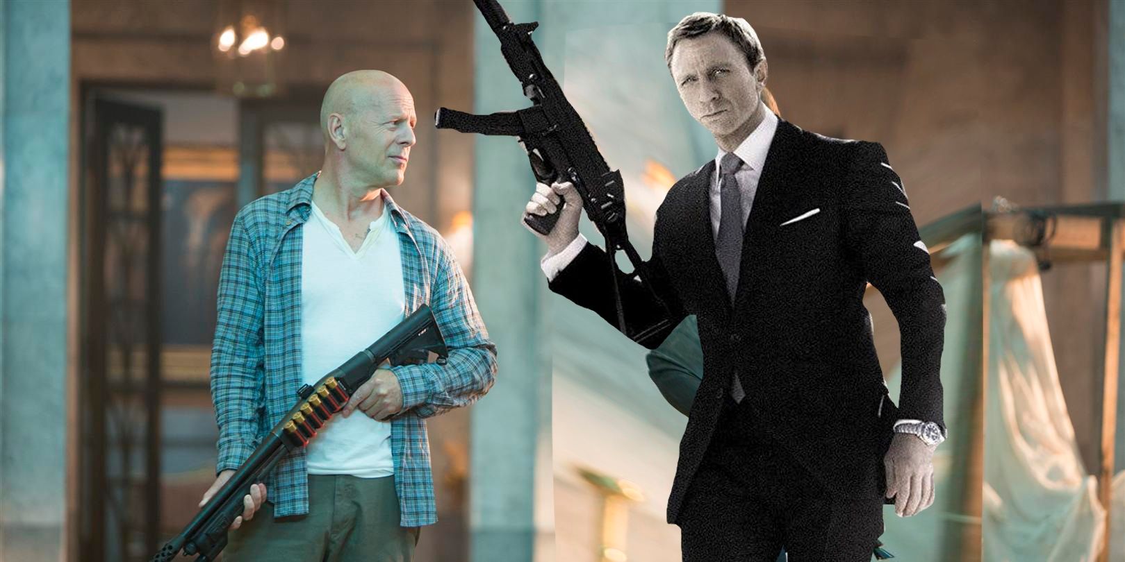Bruce Willis as John McClane and Daniel Craig as James Bond - Most Ridiculous Movie Crossovers
