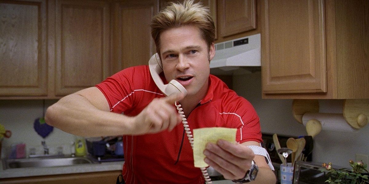 Brad Pitt on the phone in Burn After Reading