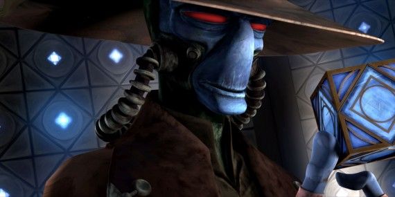 Cad Bane looks at a holocron 