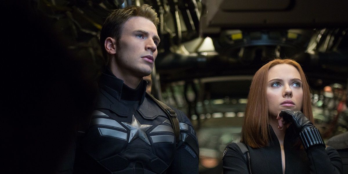 Chris Evans and Scarlett Johansson as Black Widow in Captain America: The Winter Soldier