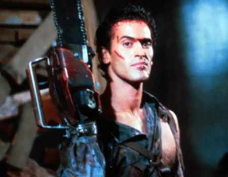 Ash Williams with his chainsaw from The Evil Dead