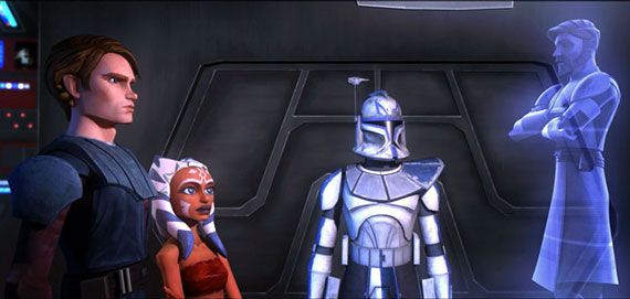 Anakin, Ashoka and Obi-Wan in The Clone Wars