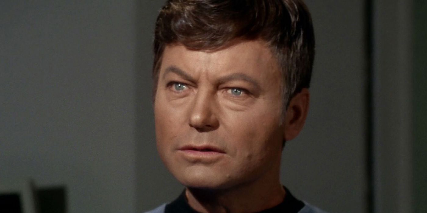 Close up of DeForest Kelley as Bones McCoy from TOS