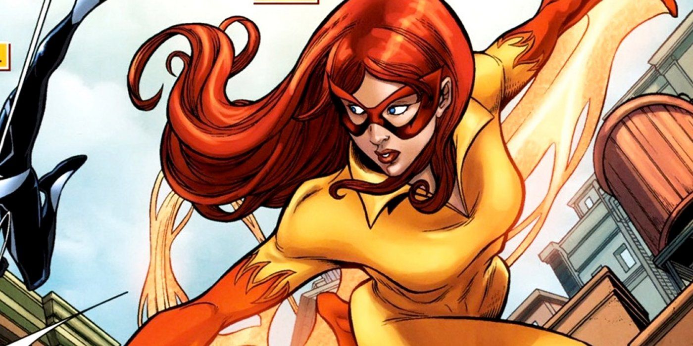 Firestar flies into battle in X-Men comics.