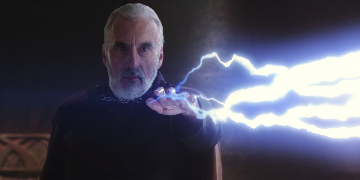 Count Dooku hits Yoda with Force lightning in Attack of the Clones