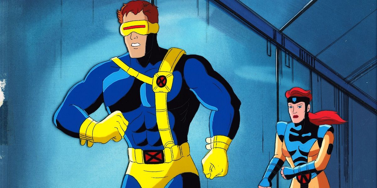 Cyclops and Jean Grae run after a baddie in X-Men: The Animated Series