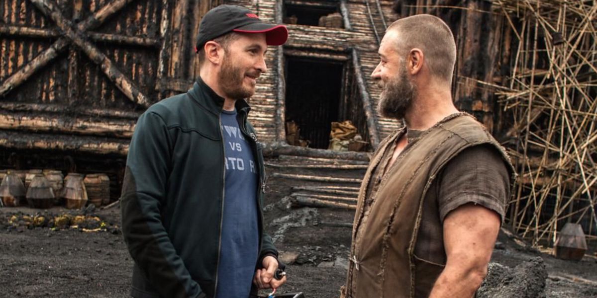 Darren Aronofsky and Russell Crowe filming Noah