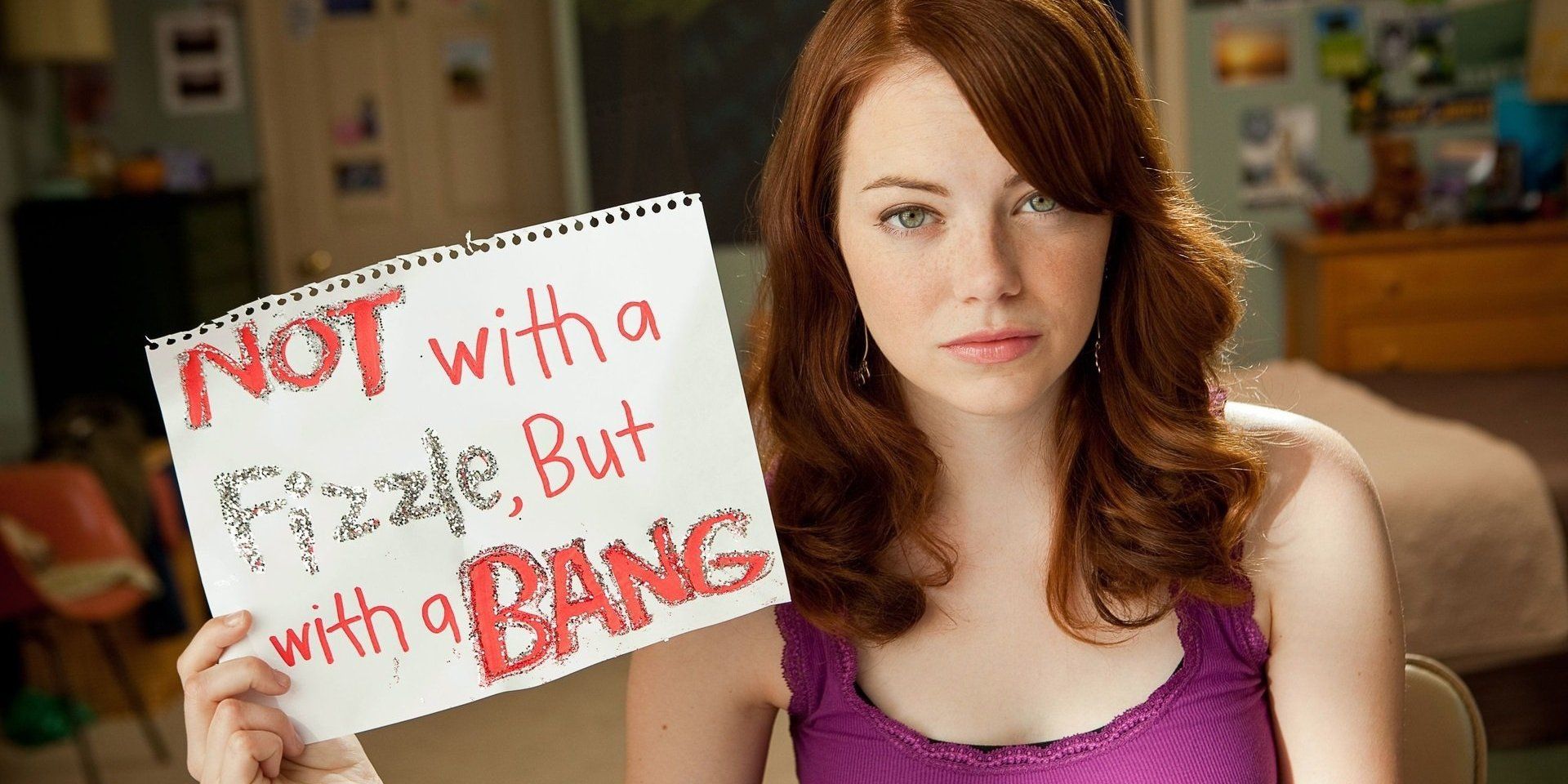 Olive holds up a sign in Easy A