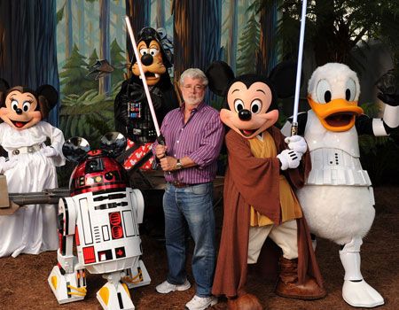 Pros &amp; Cons of Disney Buying Lucasfilm - George Lucas with Disney Characters