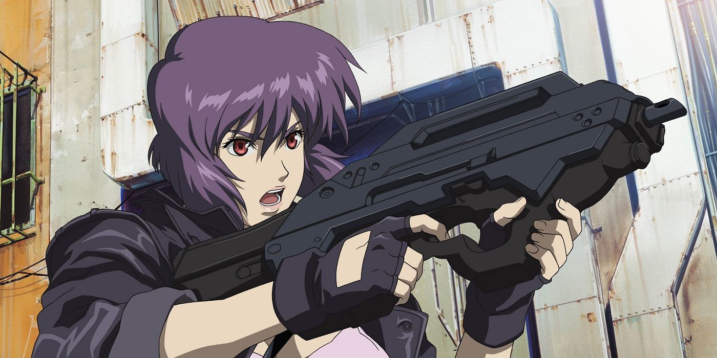 A woman pointing a gun in Ghost in the Shell: Stand Alone Complex