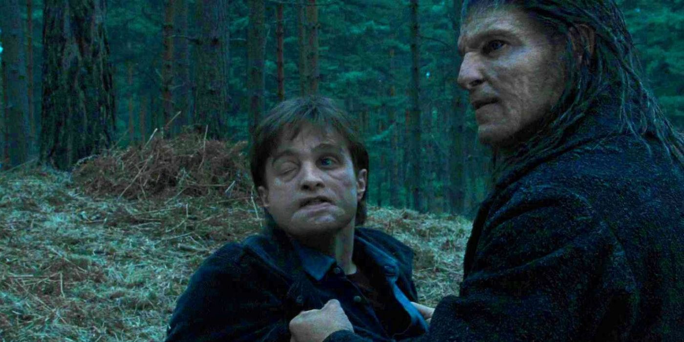 Fenrir Greyback and Harry Potter in a scene from Harry Potter and the Deathly Hallows