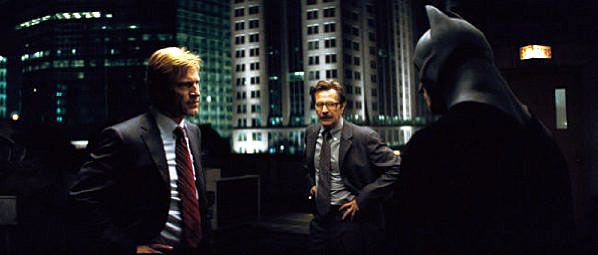 Harvey Dent, Lieutenant Gordon and Batman in The Dark Knight