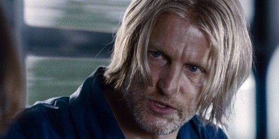 A closeup of Haymitch in Hunger Games: Mockingjay