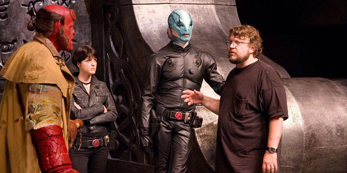 Guillermo del Toro and the Hellboy II: The Golden Army cast