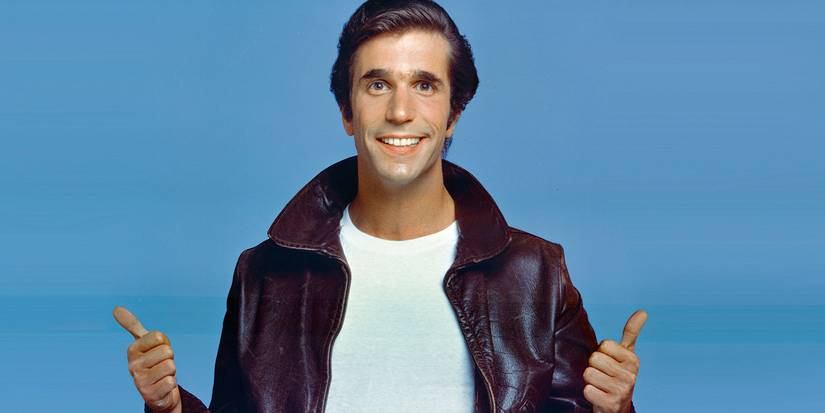 Henry Winkler as Fonzie smiling with his thumbs up in Happy Days.