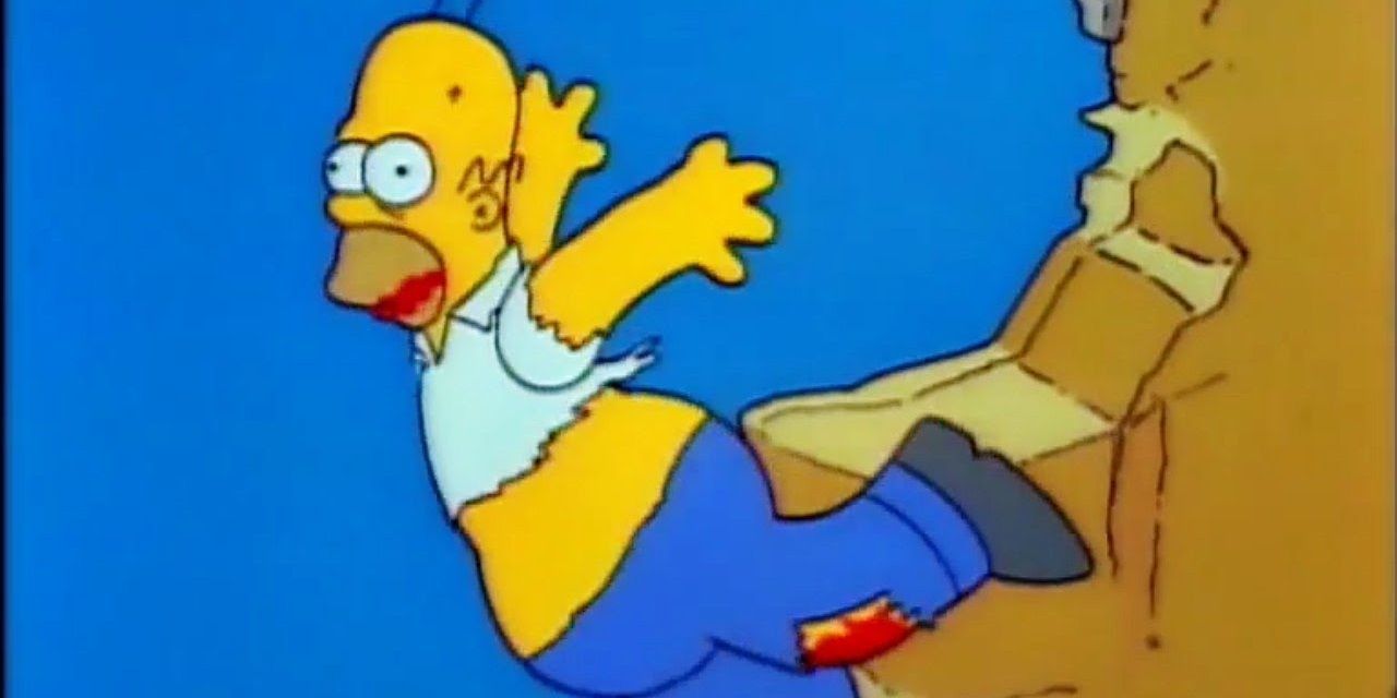 Homer Simpson falling down Springfield Gorge