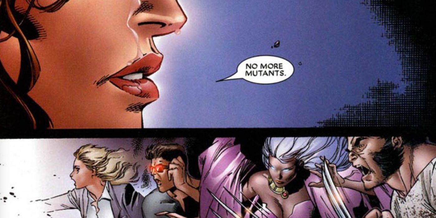 The Scarlet Witch says 'No more mutants' in House Of M comic.