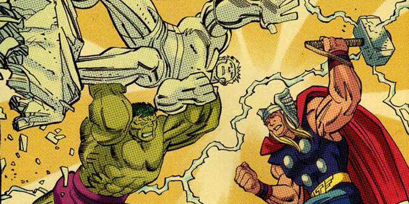 Hulk lutando contra Thor nos quadrinhos da Marvel