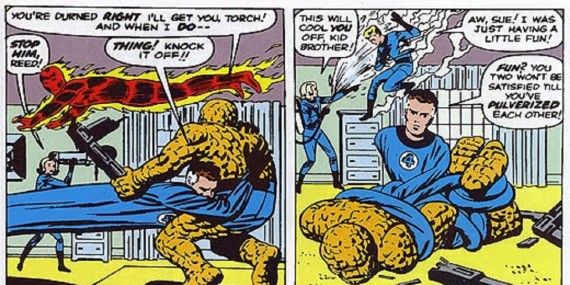 Human Torch vs The Thing in Marvel comics